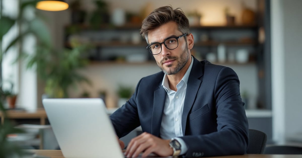 Expert-comptable à Paris analysant des documents financiers dans un bureau moderne
