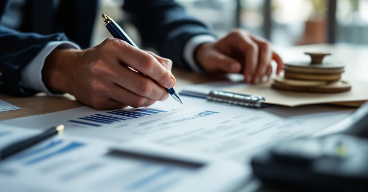 Documents de liasse fiscale posés sur un bureau, formulaires officiels et déclarations fiscales d'entreprise