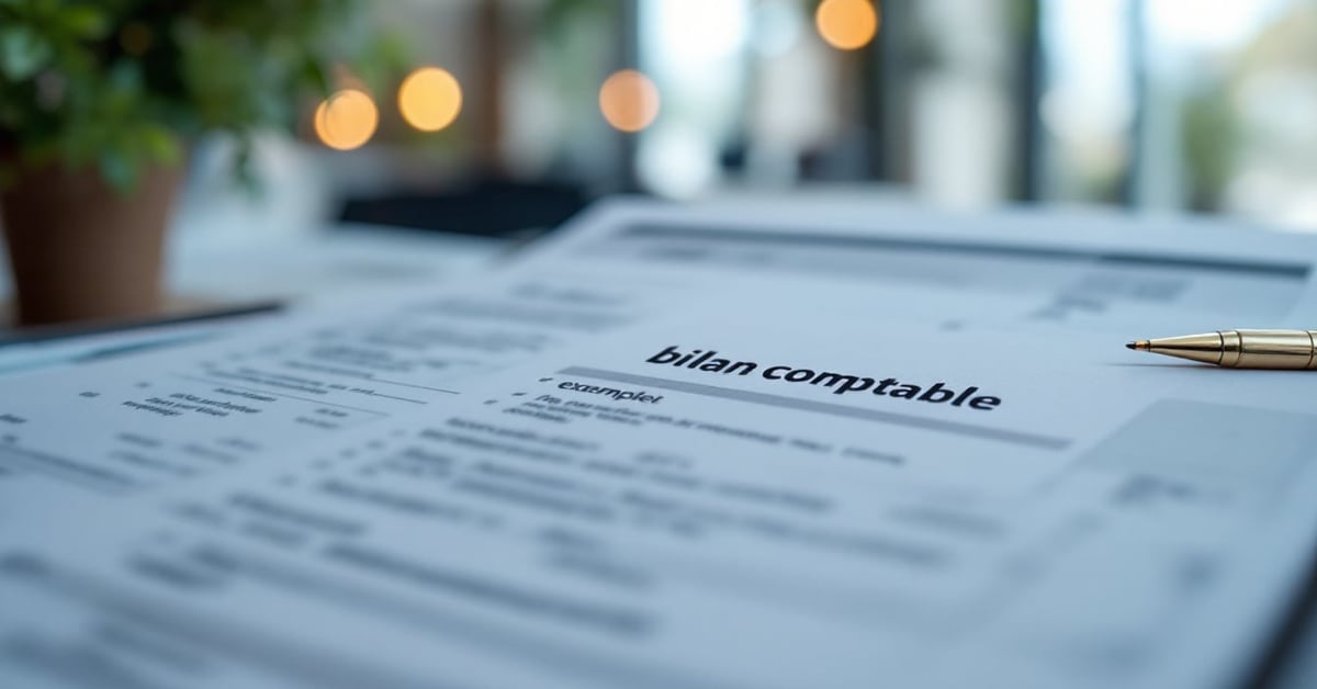 Bilan comptable exemple : documents financiers et chiffres sur un bureau professionnel moderne