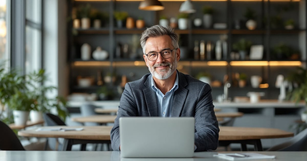 Cabinet comptable à Paris : bureau moderne avec expert-comptable au travail en lumière naturelle
