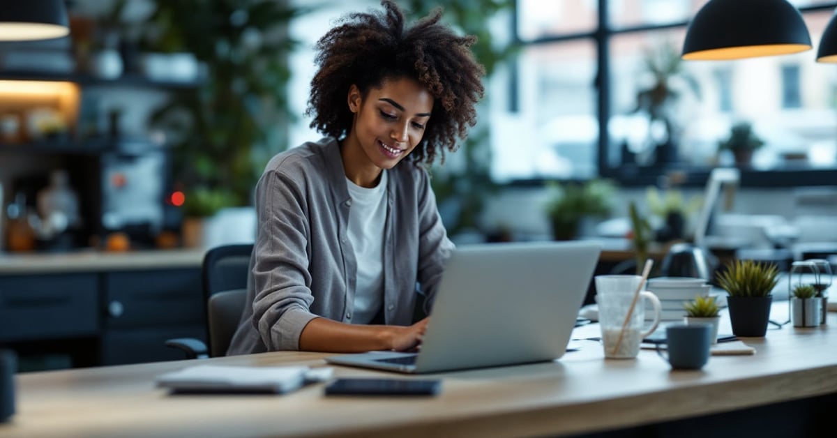 Écran d'ordinateur affichant un logiciel comptable dans un bureau moderne et lumineux