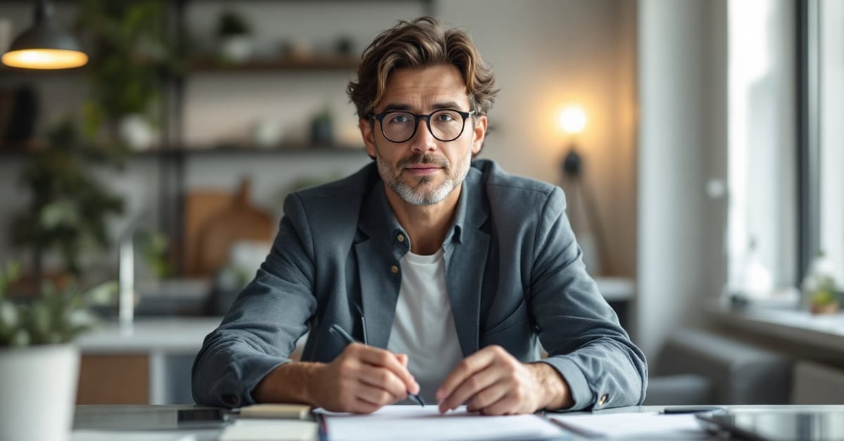 Bilan comptable simplifié posé sur un bureau moderne avec documents financiers et calculatrice